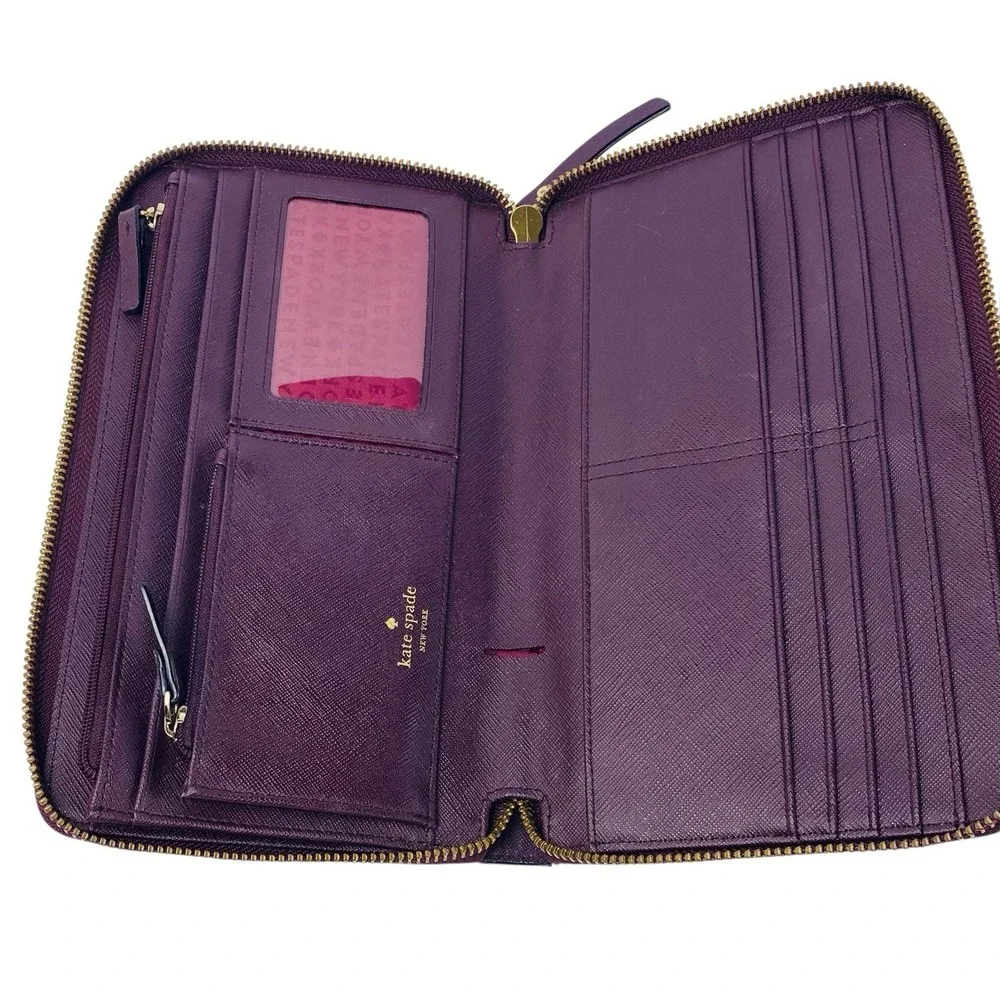Kate Spade New York Laurel Way Talla Texture Deep Plum Leather Zip AroundWallet